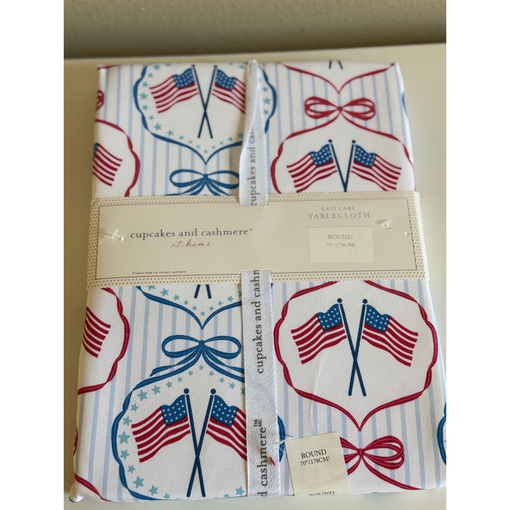 Cupcakes and Cashmere American Flag Tablecloth Round 70 Patriotic July 4th Blue